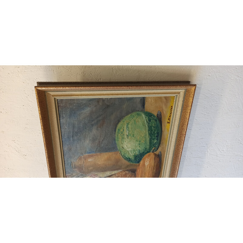 Vintage oil painting on plate "Still life"