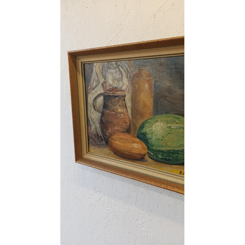 Tableau vintage huile sur plaque "Nature morte"