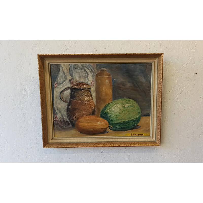 Vintage oil painting on plate "Still life"