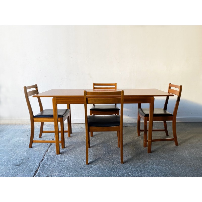Vintage wooden and black faux leather dining set for Mcintosh by Kirkcaldy, 1960