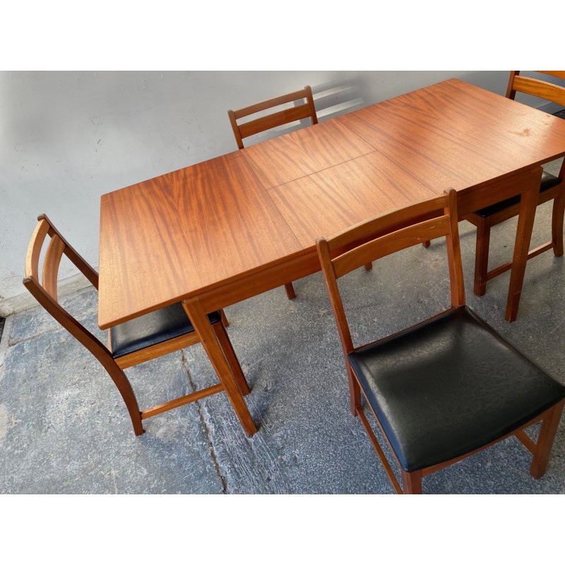 Ensemble à repas vintage en bois et simili cuir noir pour Mcintosh de Kirkcaldy, 1960