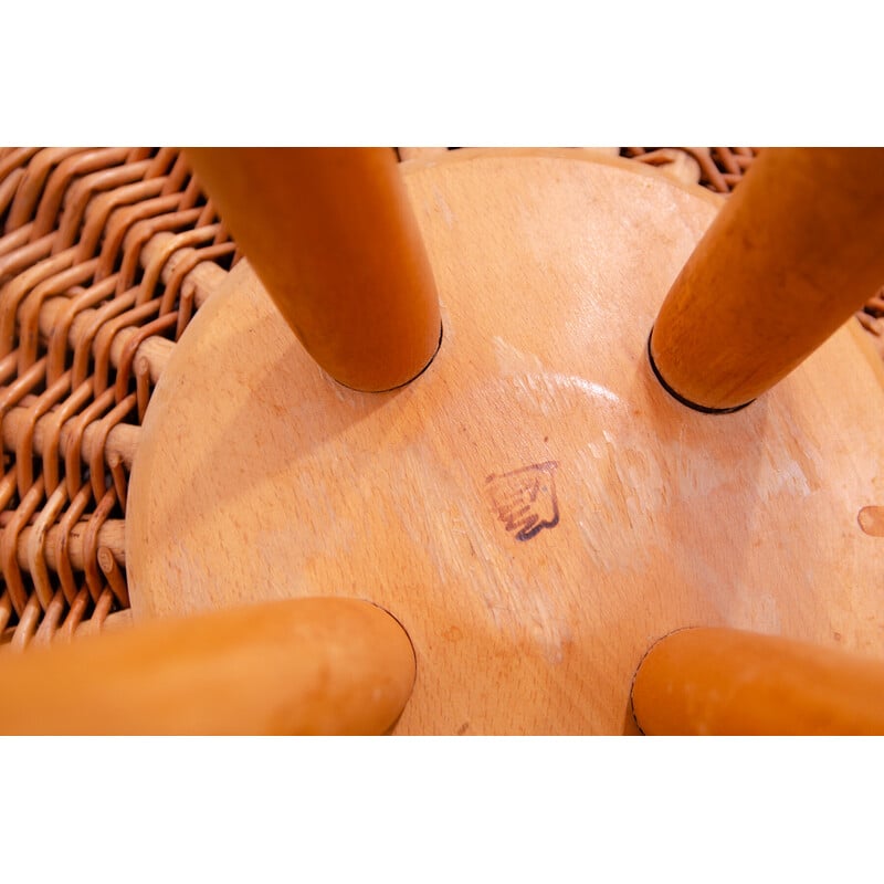 Vintage rattan stool by Jan Kalous for Úluv, Czechoslovakia 1960