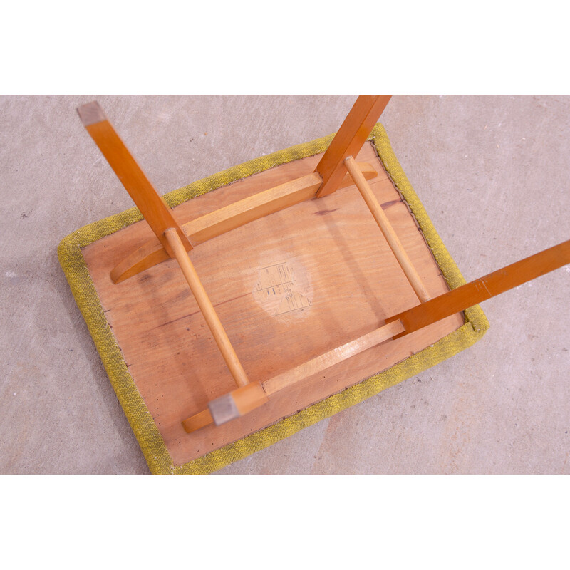 Vintage footstool in beech wood and faux leather for Západoslovenské nábytkárské Závody, Czechoslovakia 1970