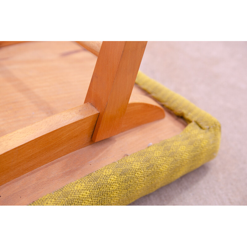 Vintage footstool in beech wood and faux leather for Západoslovenské nábytkárské Závody, Czechoslovakia 1970