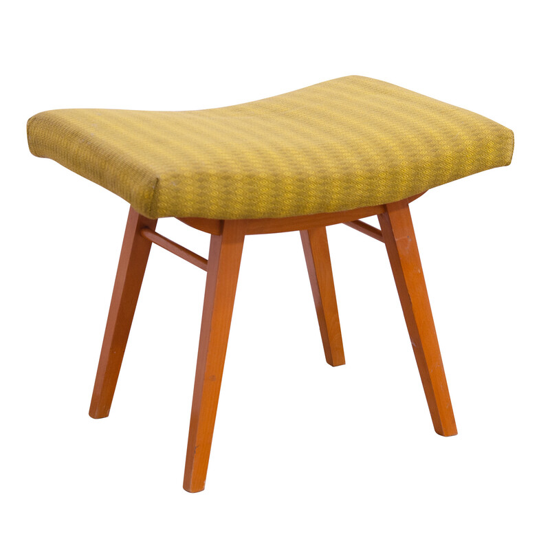 Vintage footstool in beech wood and faux leather for Západoslovenské nábytkárské Závody, Czechoslovakia 1970