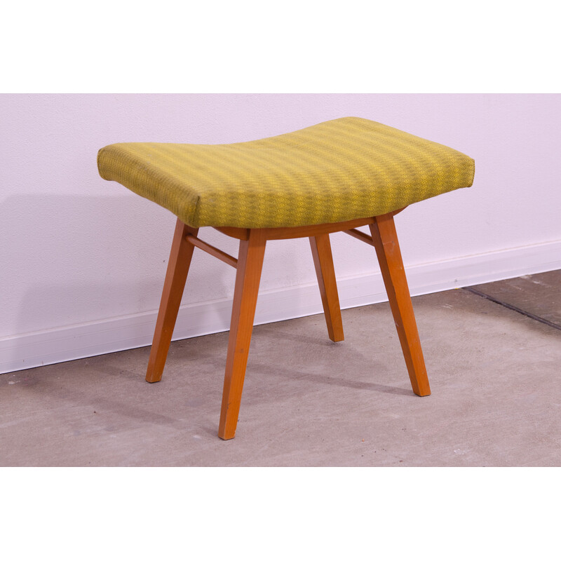 Vintage footstool in beech wood and faux leather for Západoslovenské nábytkárské Závody, Czechoslovakia 1970