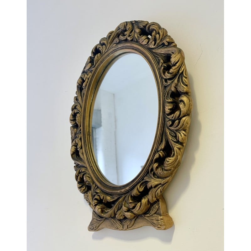 Vintage oval mirror with a carved gold frame, 1960