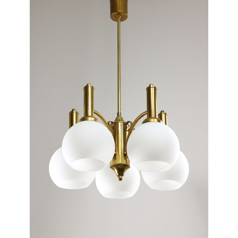 Vintage brass and opaline chandelier, Italy