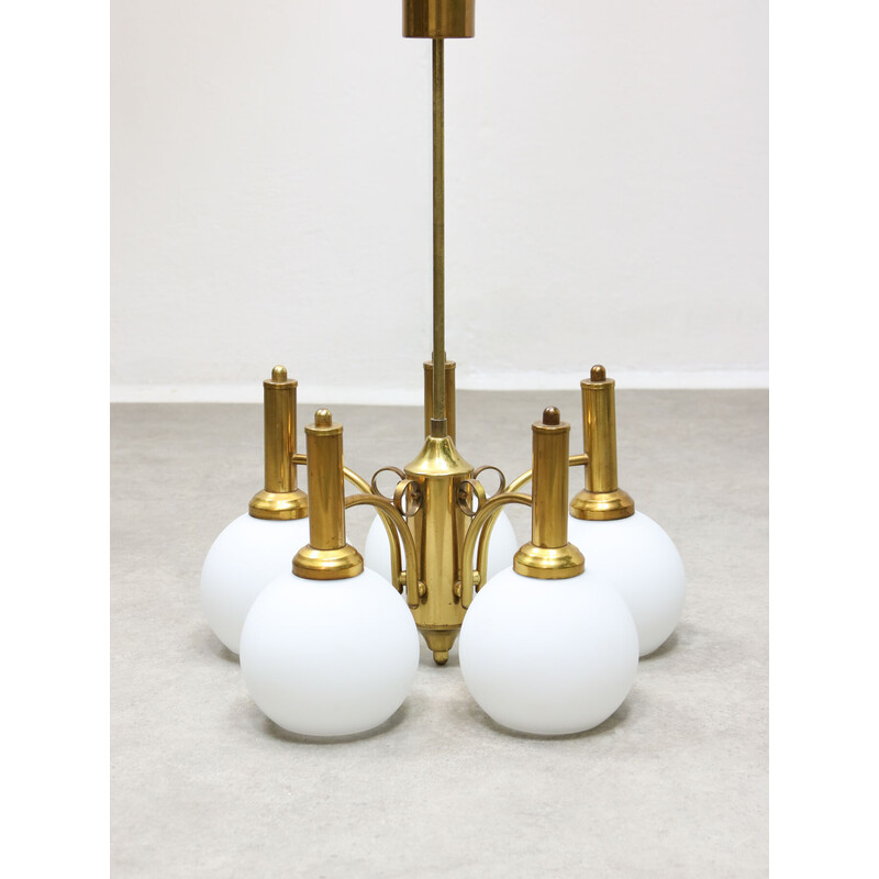 Vintage brass and opaline chandelier, Italy