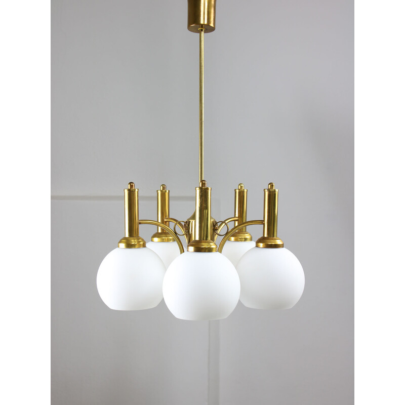 Vintage brass and opaline chandelier, Italy