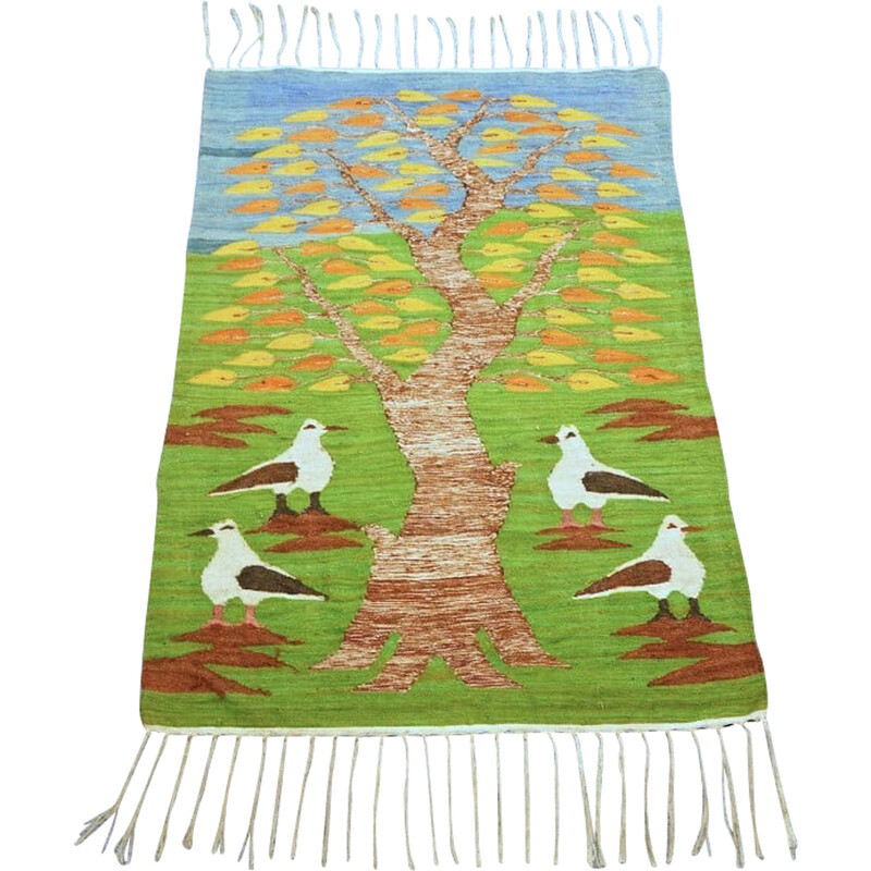 Vintage wool rug with bird pattern, Denmark 1970