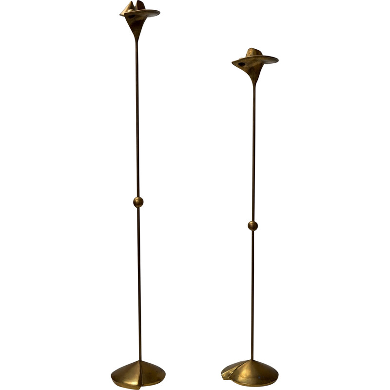 Pair of vintage bronze candlesticks with floral motif, Germany 1960