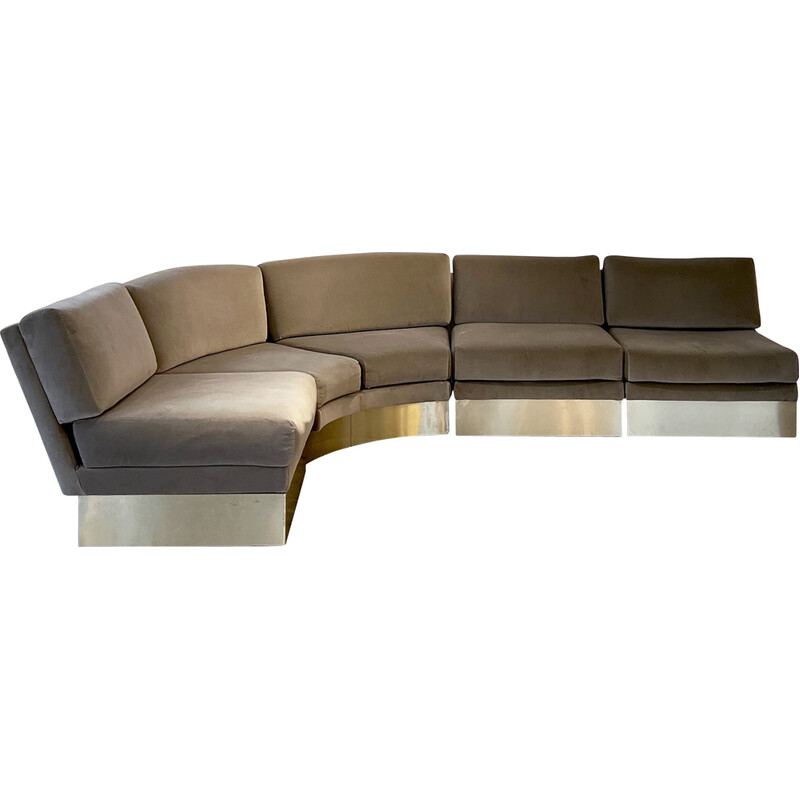 Vintage California 3-seater sofa in velvet and stainless steel by Jacques Charpentier, 1970