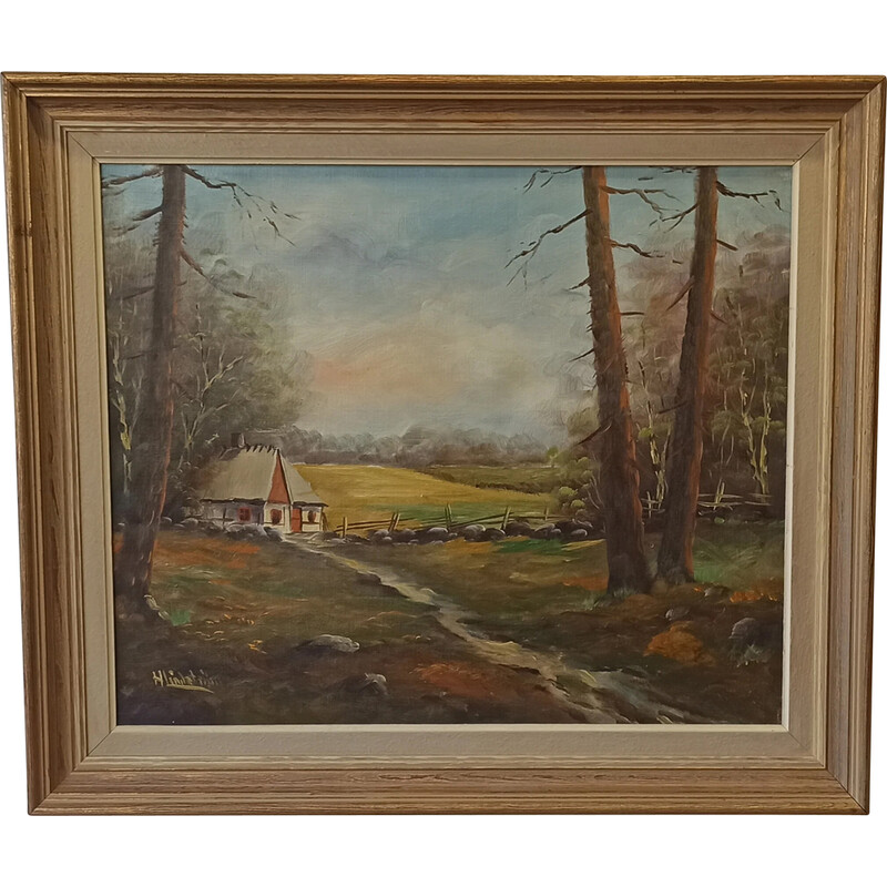 Vintage painting "Gîte on the edge of the forest"