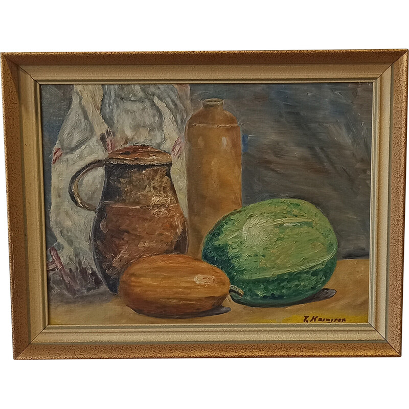 Tableau vintage huile sur plaque "Nature morte"