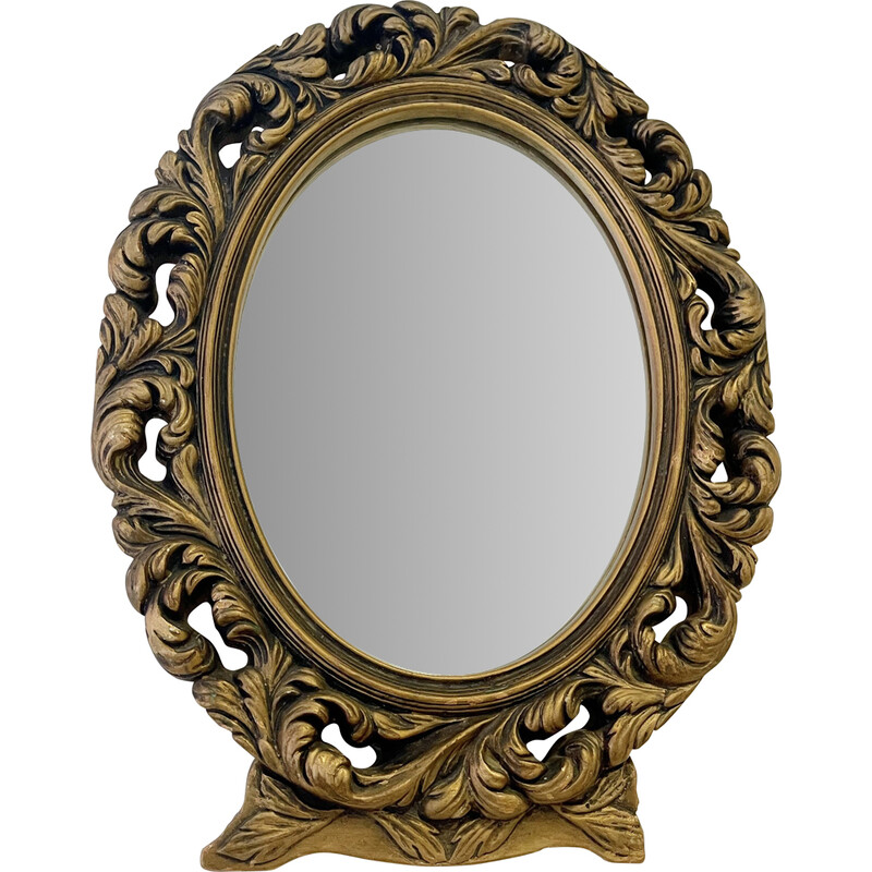 Vintage oval mirror with a carved gold frame, 1960