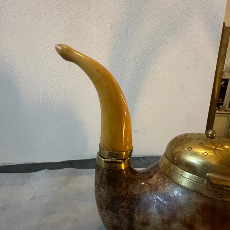 Vintage goatskin and brass tobacco box in the shape of a pipe by Aldo Tura for Macabo, 1950