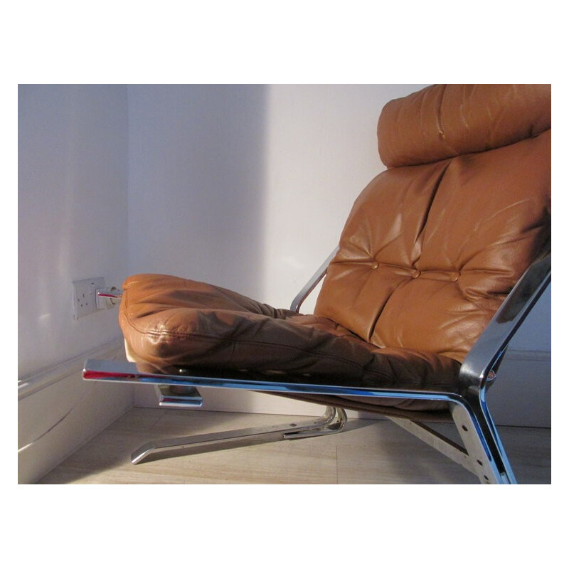 Paire de fauteuils lounge en cuir et en chrome - 1960