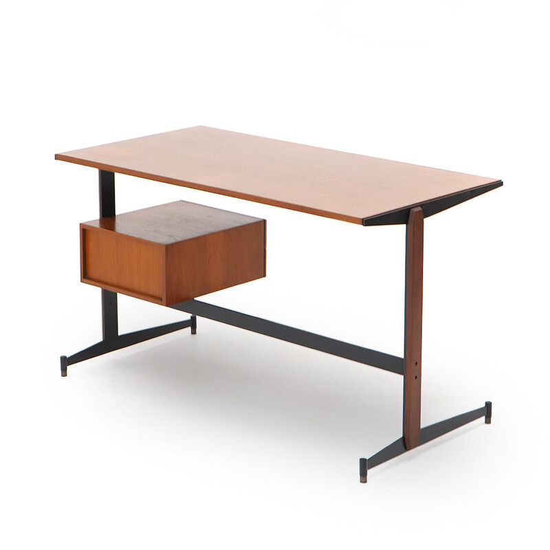 Vintage teak and black painted metal desk by Franco Fraschini for Saima, Italy 1960