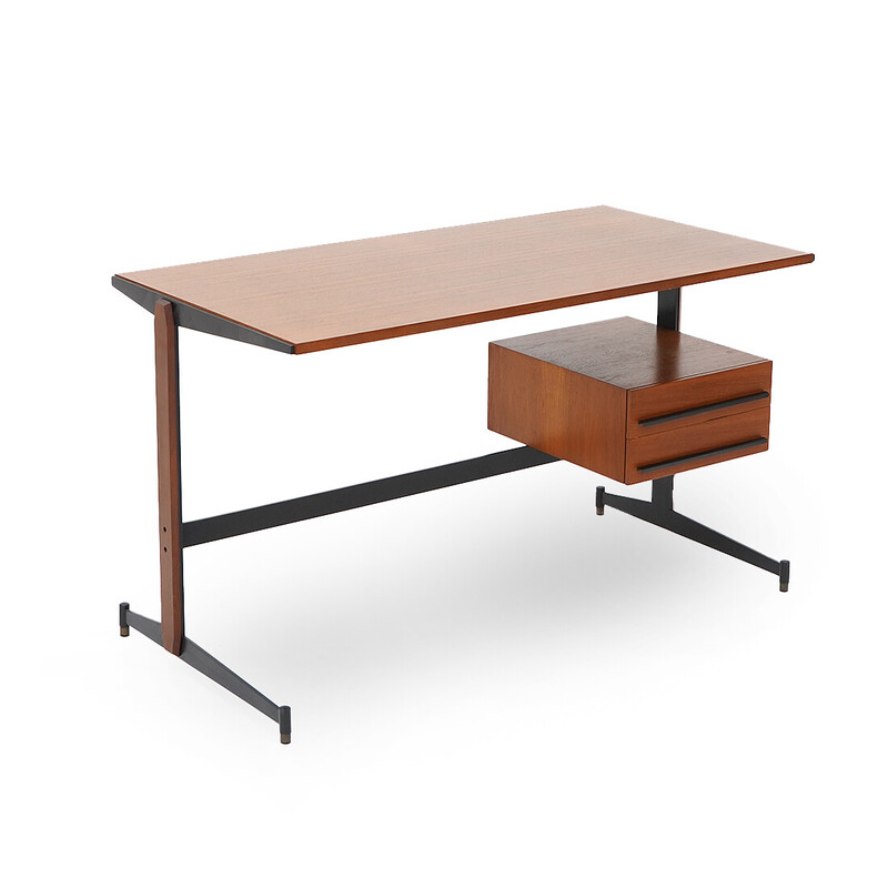 Vintage teak and black painted metal desk by Franco Fraschini for Saima, Italy 1960