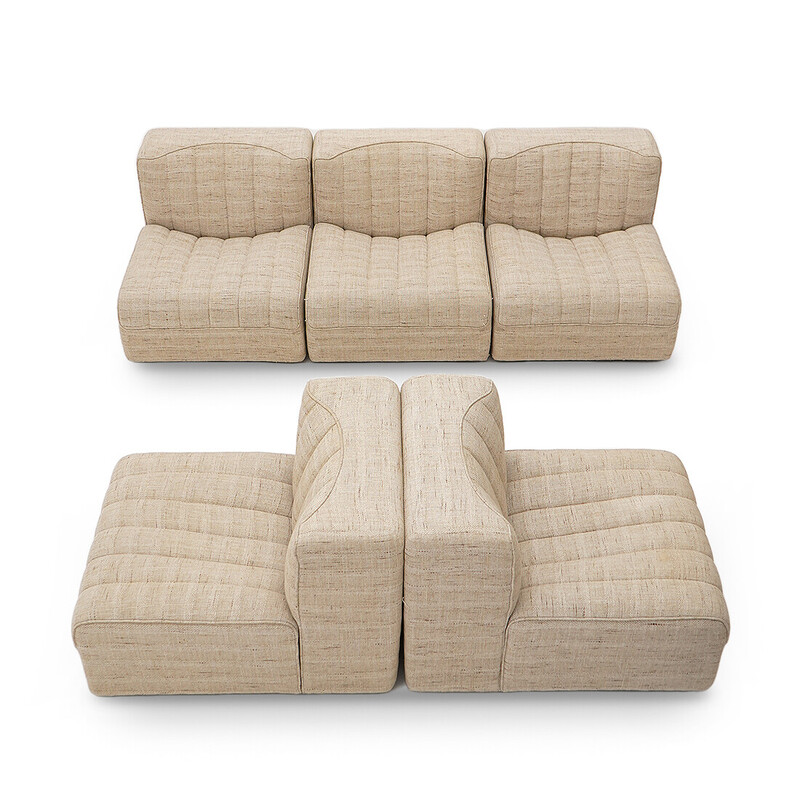 Vintage “9000” 3-seater sofa in wood and fabric by Tito Agnoli for Techniform, Italy 1970