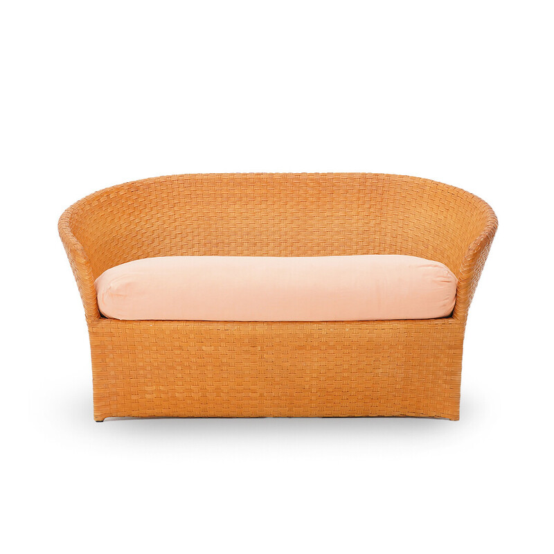 Vintage 2-Sitzer-Sofa aus gewebtem Leder von Tito Agnoli für Bonacina, Italien 1990