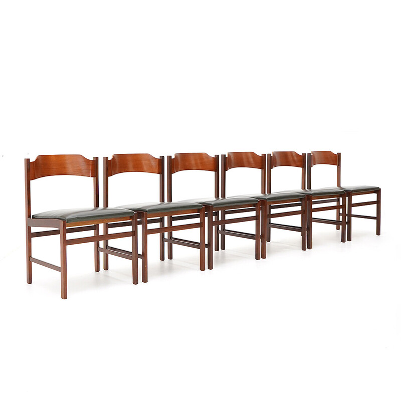 Set of 6 vintage chairs in solid wood and plywood by Guido Faleschini for Fratelli Proserpio, Italy 1960