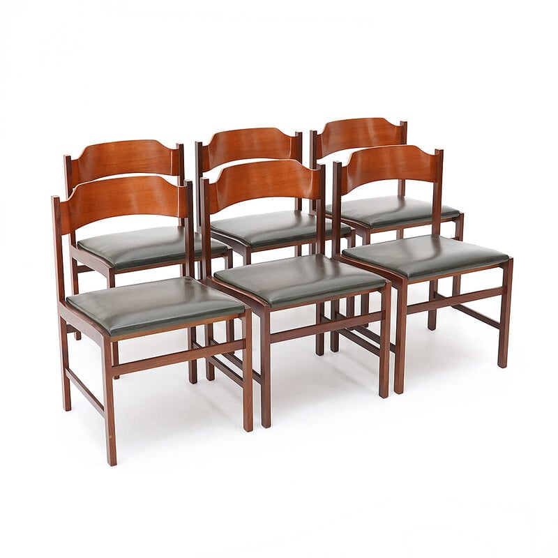 Set of 6 vintage chairs in solid wood and plywood by Guido Faleschini for Fratelli Proserpio, Italy 1960