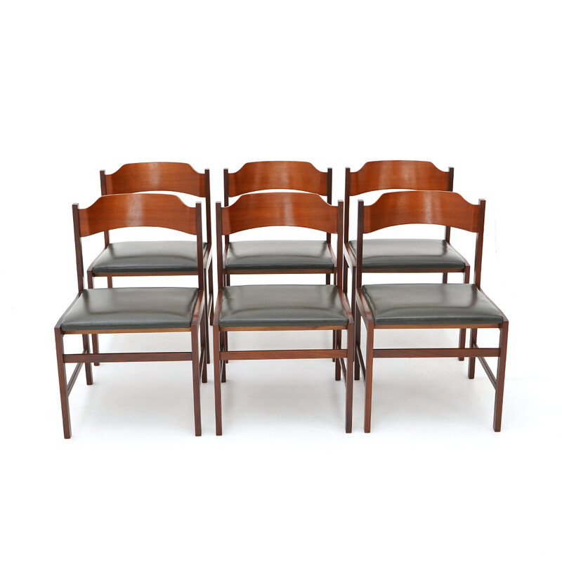 Set of 6 vintage chairs in solid wood and plywood by Guido Faleschini for Fratelli Proserpio, Italy 1960