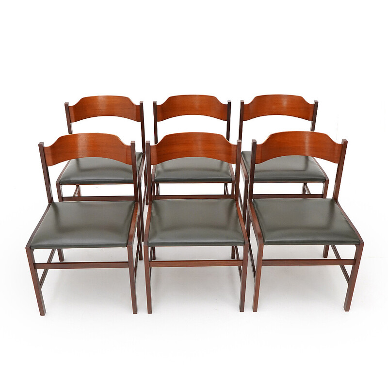 Set of 6 vintage chairs in solid wood and plywood by Guido Faleschini for Fratelli Proserpio, Italy 1960