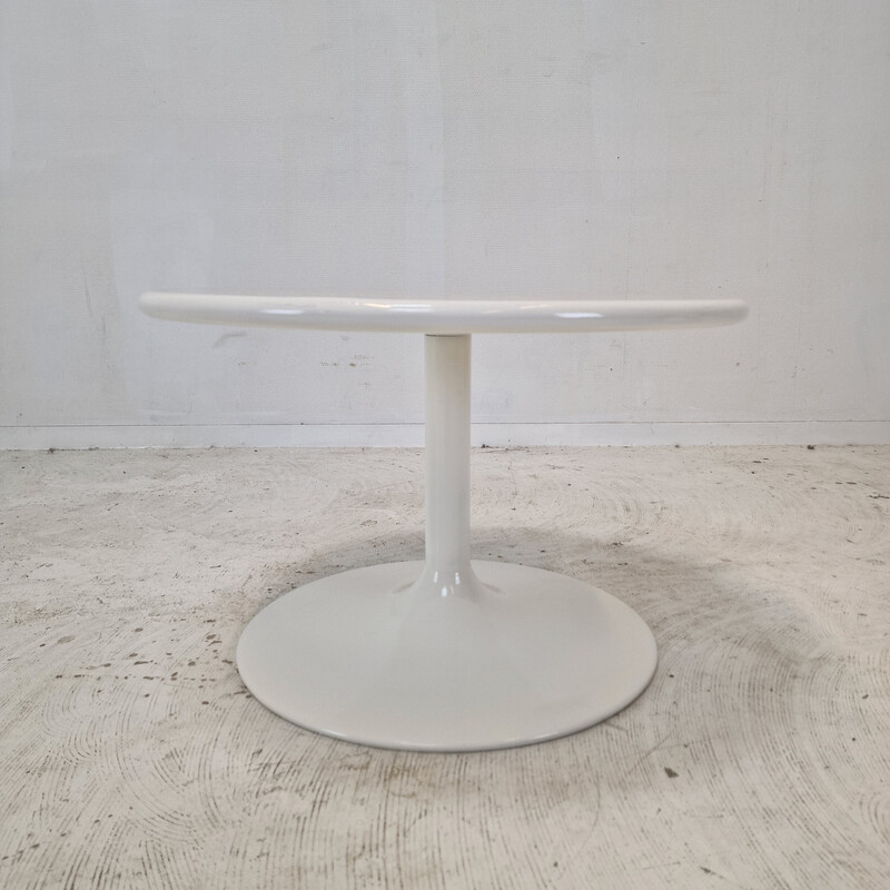Mesa de centro redonda vintage em madeira branca e metal de Pierre Paulin para Artifort, 1970