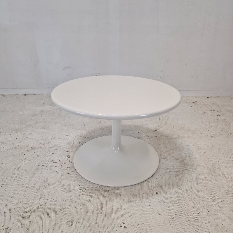 Vintage round coffee table in white wood and metal by Pierre Paulin for Artifort, 1970