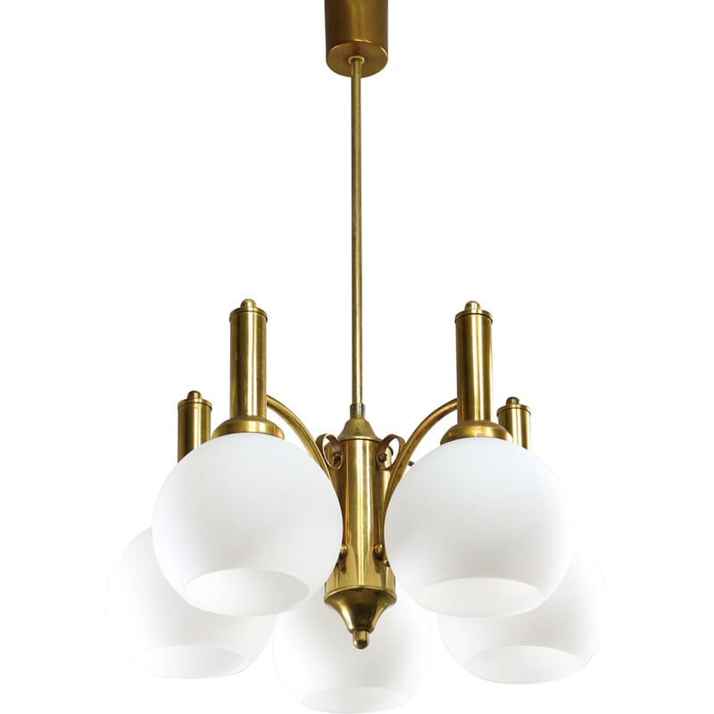 Vintage brass and opaline chandelier, Italy