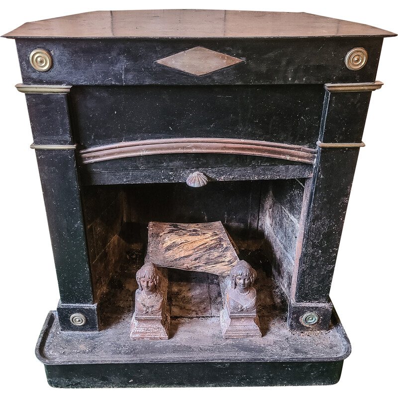 Vintage black sheet metal fireplace by Louis-Philippe