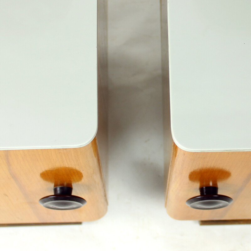 Pair of vintage bedside tables in wood and glass, Czechoslovakia 1950
