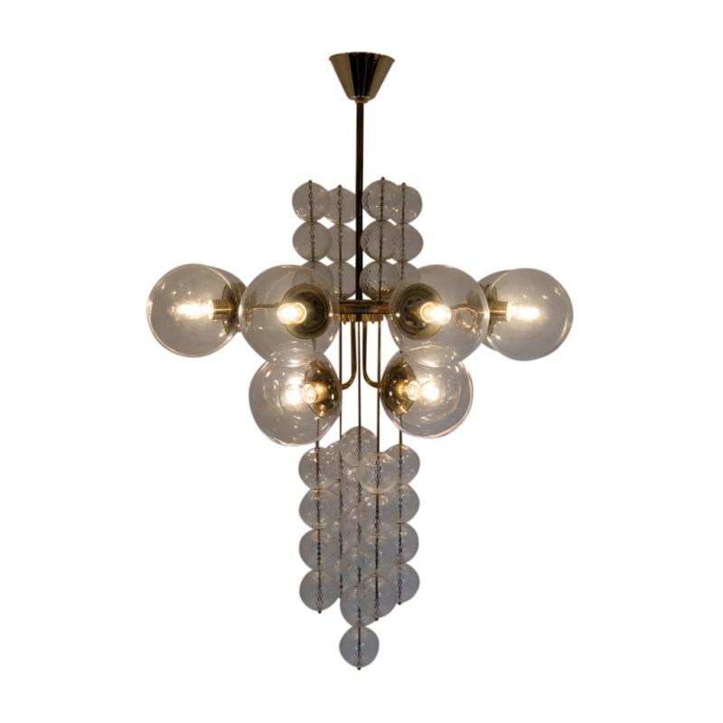 Vintage blown glass chandelier by Jaroslav Bejvl for Kamenický Šenov, 1960