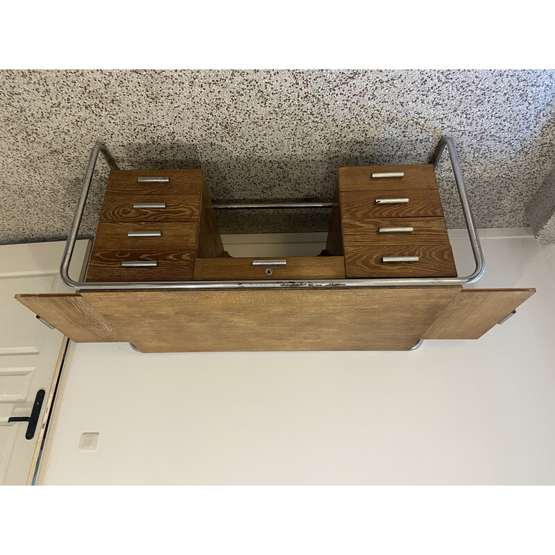 Vintage desk in stained oak and chrome by Marcel Breuer, 1930