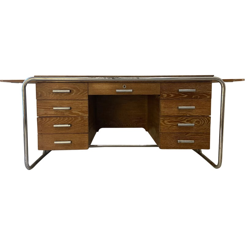 Vintage desk in stained oak and chrome by Marcel Breuer, 1930