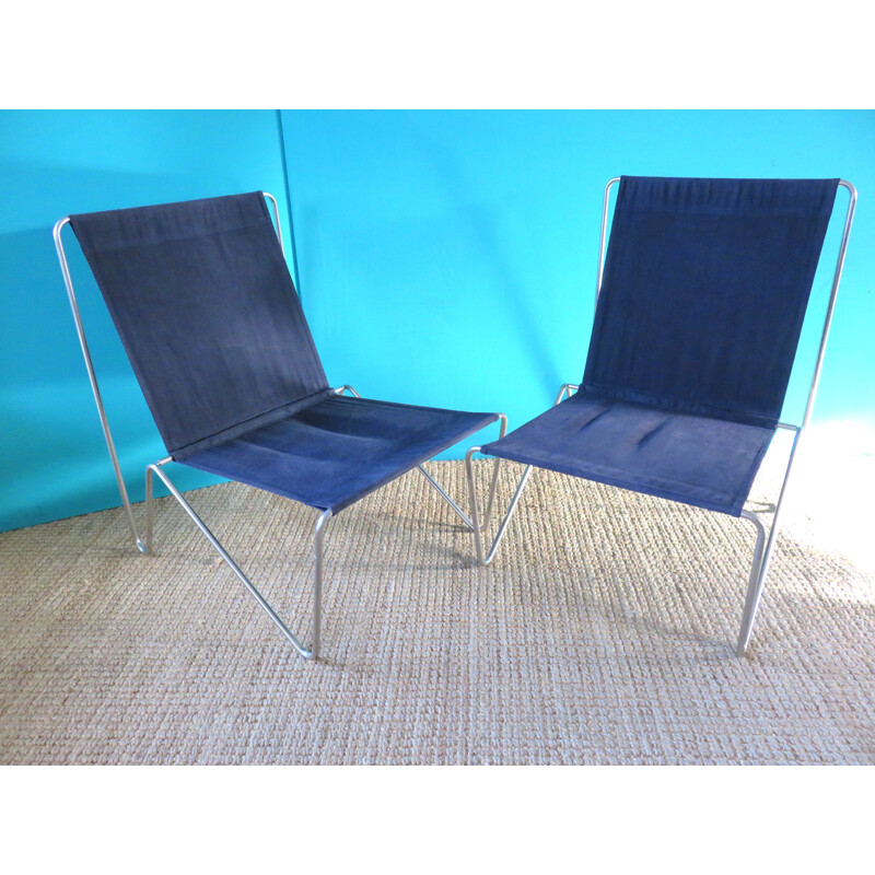 Pair of steel and coton Bachelor low chairs by Verner Panton - 1950s
