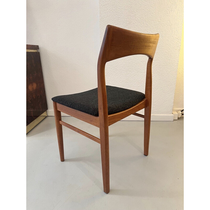 Set of 6 vintage dining chairs model 59 in teak and dark gray wool by Henning Kjaernulf, Denmark 1940