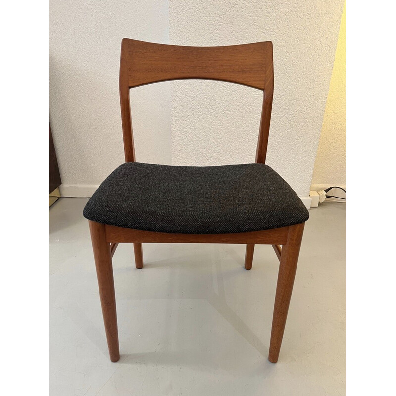 Set of 6 vintage dining chairs model 59 in teak and dark gray wool by Henning Kjaernulf, Denmark 1940