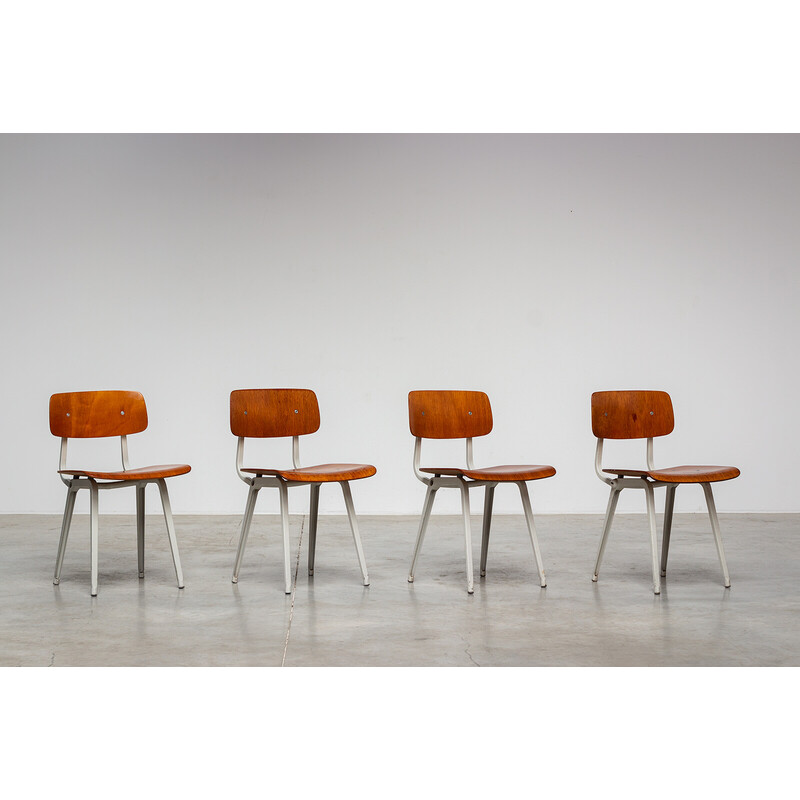 Set of 4 vintage Revolt wooden dining chairs by Friso Kramer for Ahrend de Cirkel, 1950