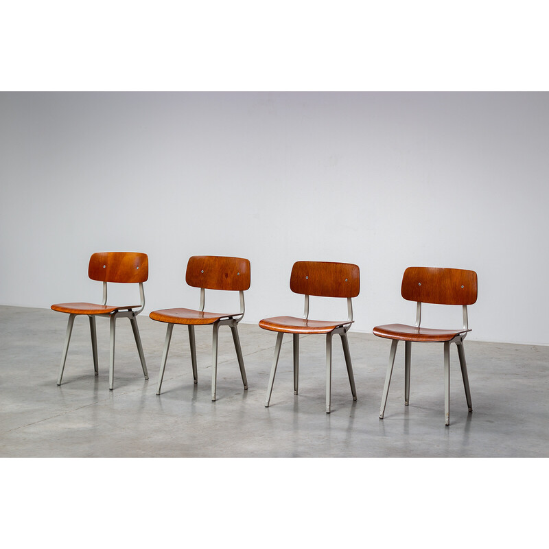 Set of 4 vintage Revolt wooden dining chairs by Friso Kramer for Ahrend de Cirkel, 1950