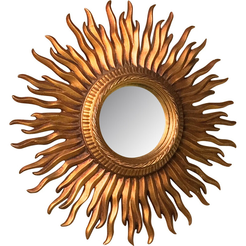 Sunburst mirror in golden resin - 1960s