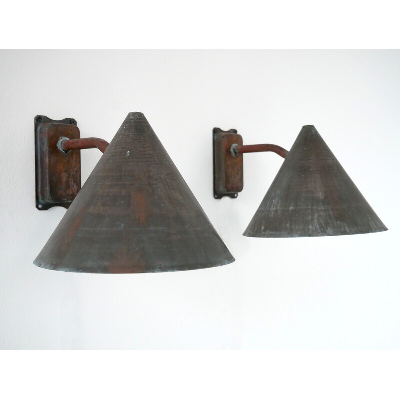 Pair of vintage Tratten wall lights in patinated copper by Hans-Agne Jakobsson, Sweden 1950