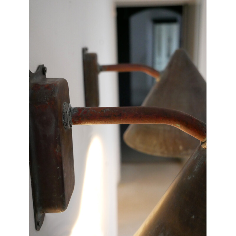 Pair of vintage Tratten wall lights in patinated copper by Hans-Agne Jakobsson, Sweden 1950