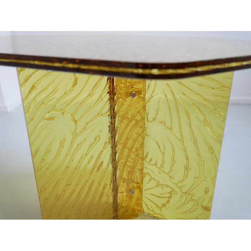 Vintage Sketch hexagonal yellow acrylic side table by Roberto Giacomucci, Italy 2020