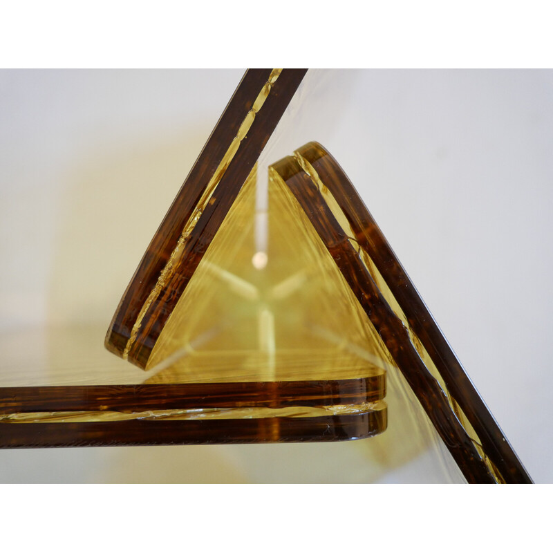 Table d'appoint vintage Sketch hexagonale en acrylique jaune par Roberto Giacomucci, Italie 2020