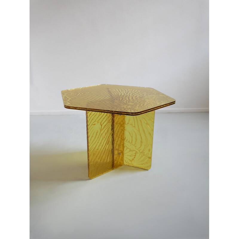 Vintage Sketch hexagonal yellow acrylic side table by Roberto Giacomucci, Italy 2020