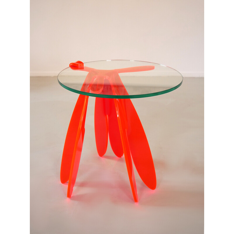 Vintage Libellula side table in recycled Pmma and glass by Pulpas Studio, Spain 2020